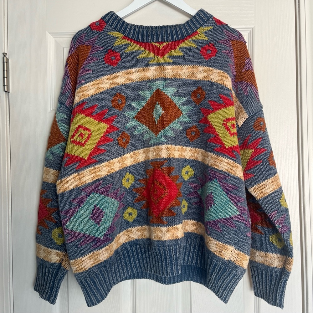 Structure Multicolor Geometric Sweater Aztec Print Heavy Blue - Picture 12 of 12
